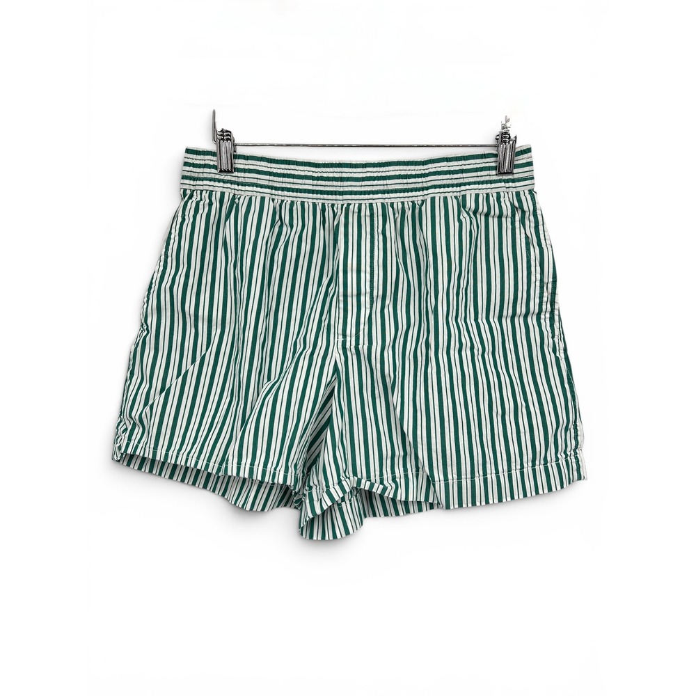 GAP Green White Striped Poplin Pull On Shorts Womens Small Elastic Waist Pockets